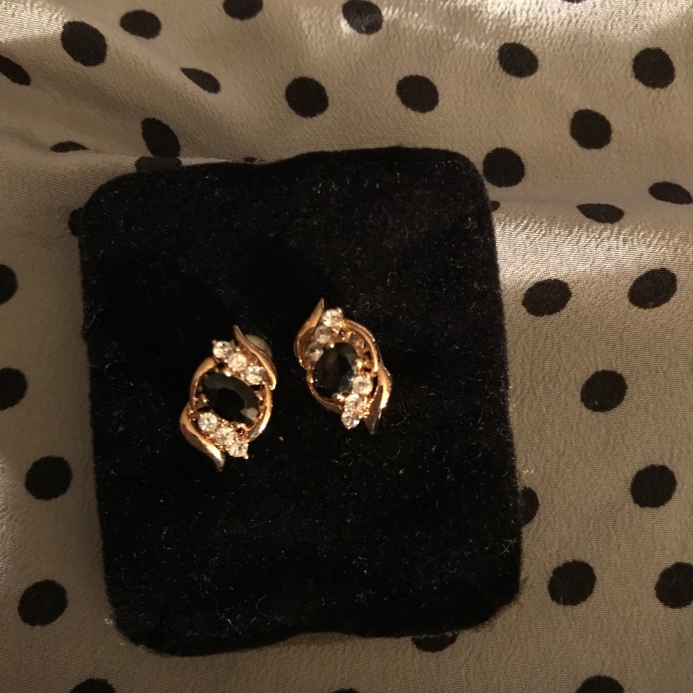 Gold plated Sapphire & zirconia pierced Earrings